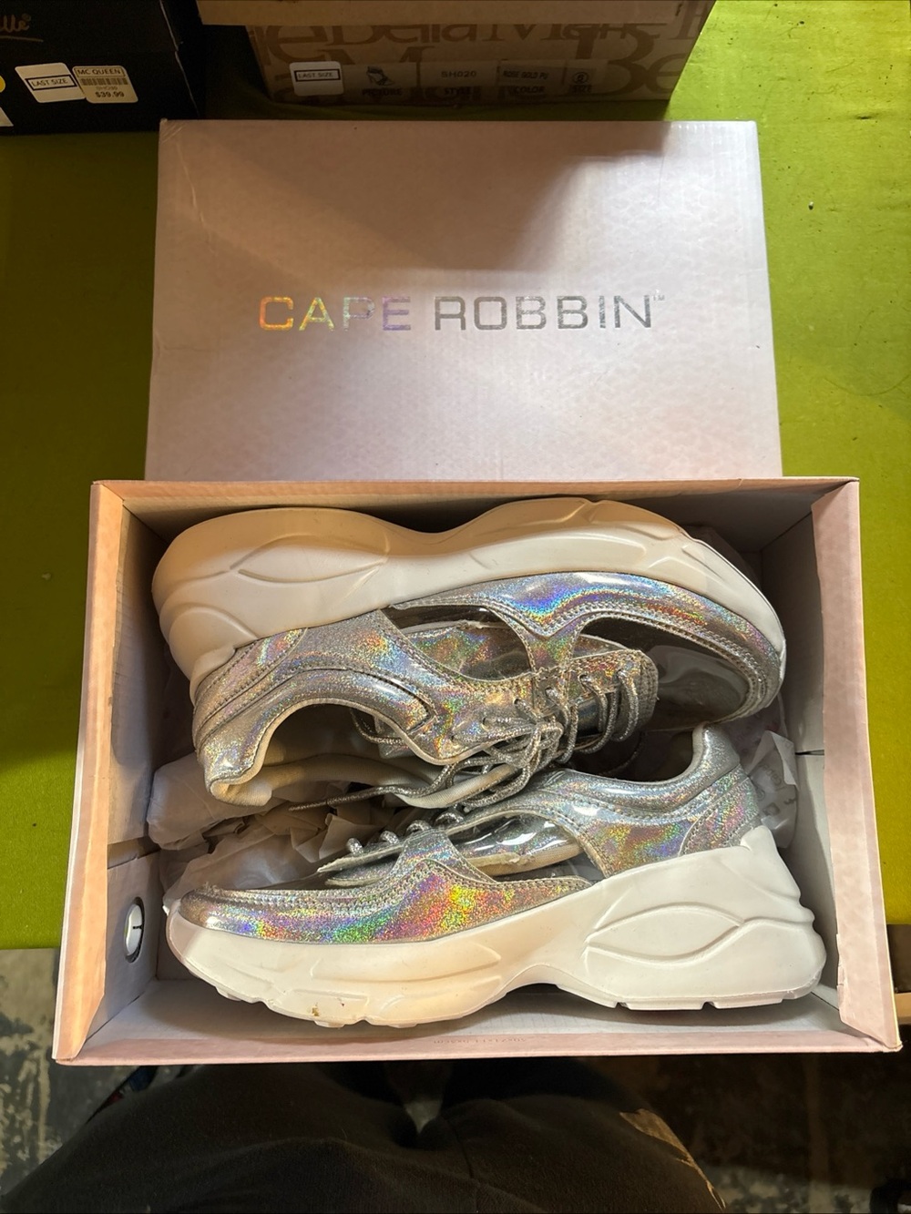Cape Robbin Holographic Silver Chunky Platform Sneakers